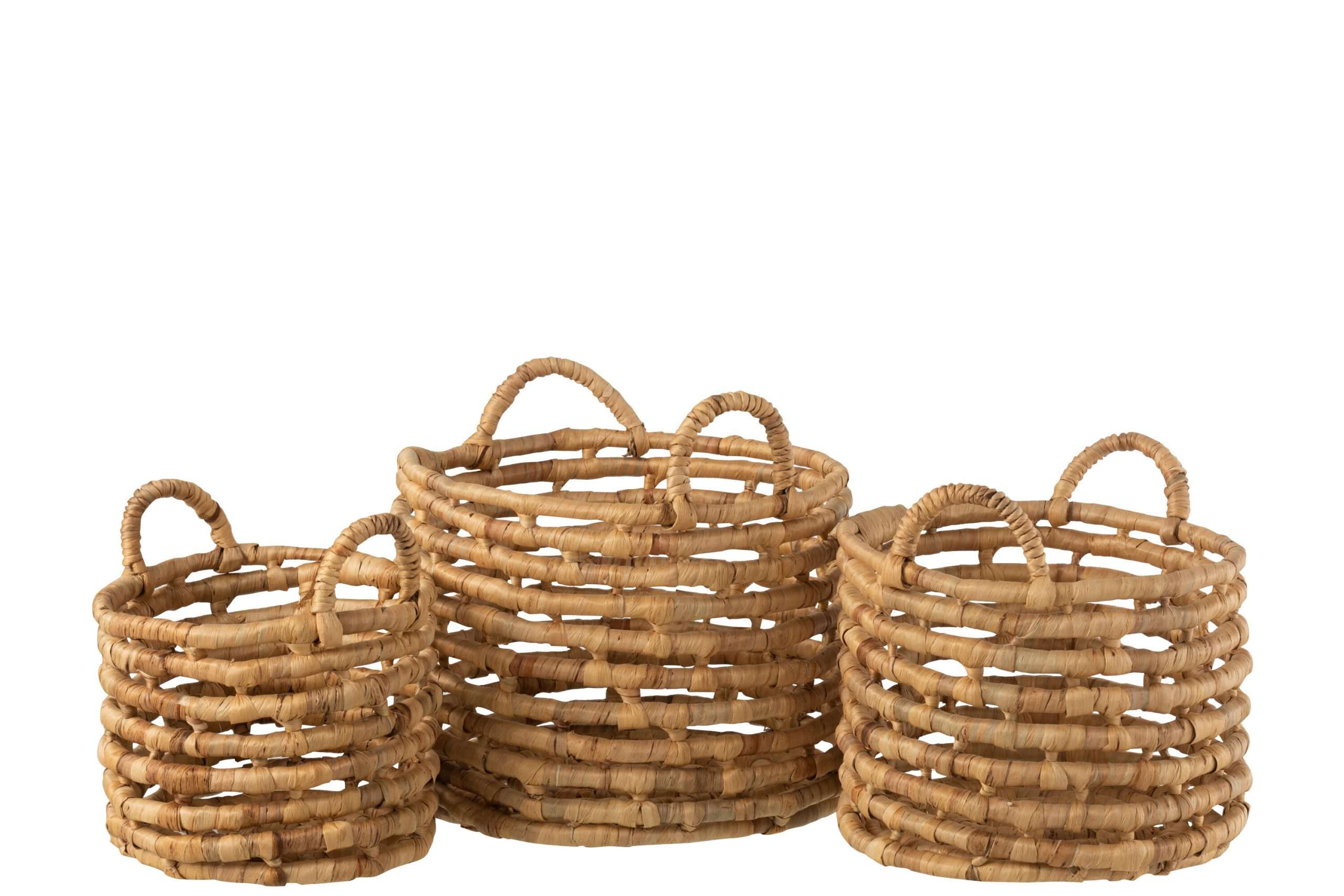 SET OF 3 BASKETS OPEN ROUND WATER HYACINTH NATURAL