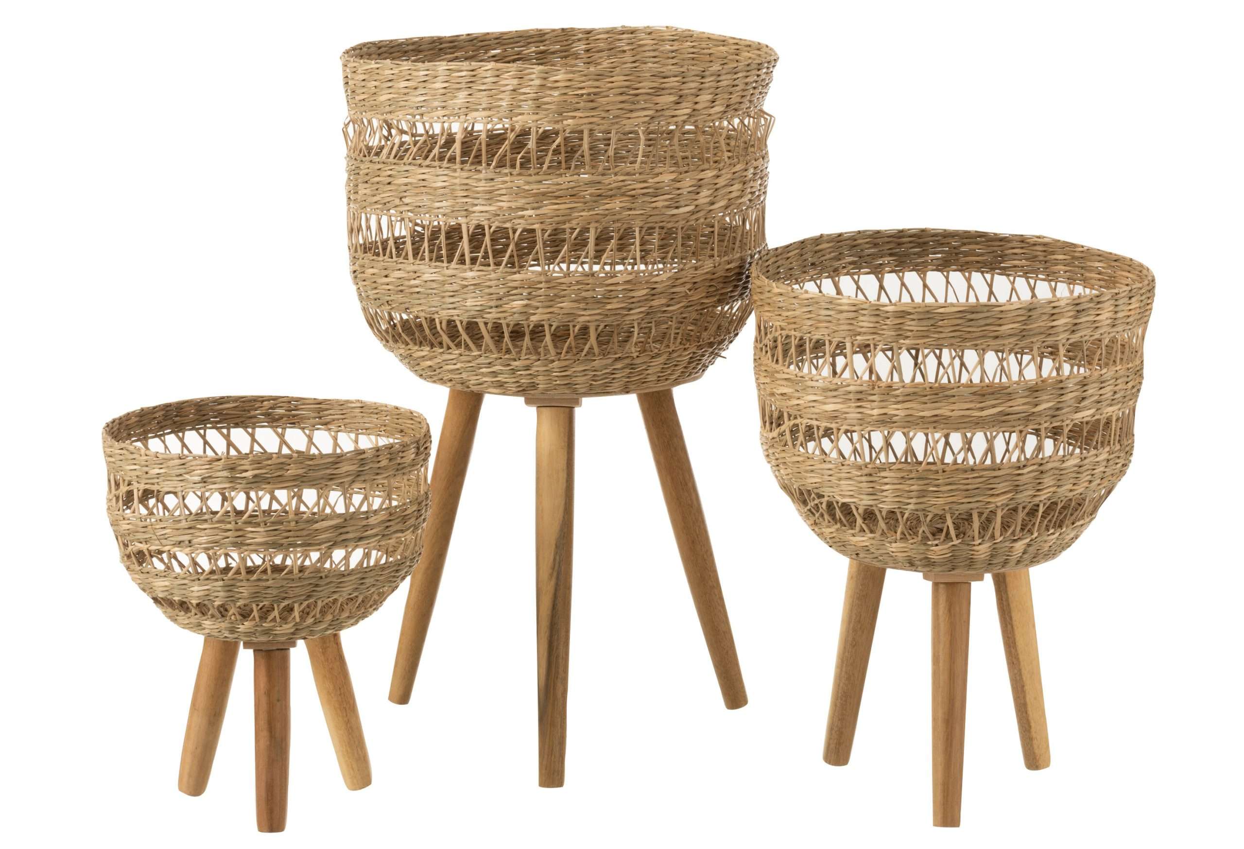 SET OF 3 BASKETS ON TRIPOD SEAGRASS NATURAL